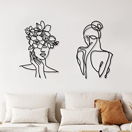 2 Stück Minimalistische Metall Wandkunst Abstrakte Frau Hausdeko Raumdeko Schlafzimmer Deko Moderne Wanddeko Metall Einzeilig Weiblicher Körper Deko für Küche Wohnzimmer (Klassischer Stil) von Photect