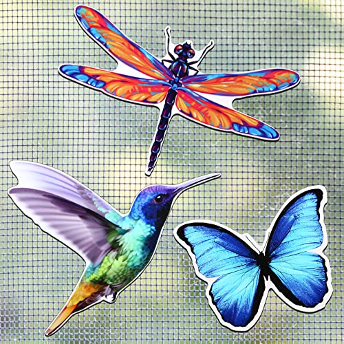 3 Paar Fliegengittertüren Magnete - Doppelseitige Dekorative Flexible Aufkleber für Fliegengitter, Schmetterling, Libelle, Kolibri von Photect