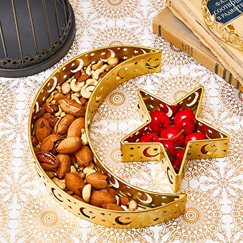 2 Stück Ramadan Eid Mubarak Dessert Tablett Muslim Ramadan Serviertablett Mond und Stern Gebäck Tablett Islamisch Dessert Tabletts Snack Serviertablett Essen Aufbewahrung Behälter, Gold von Photect