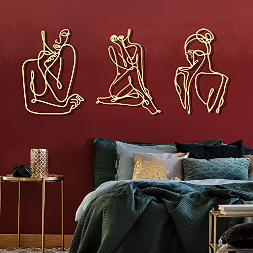 Photect 3 Stück Metall Wandkunst Dekor Minimalistische Abstrakte Frau Wandkunst Moderne Linie Zeichnung Wandkunst Dekor Metall Weiblich Einzeilige Wand Home Hanging für Schlafzimmer Küche Badezimmer von Photect