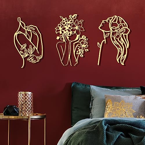 Photect 3 Stück Metall Wandkunst Dekor Minimalistische Abstrakte Frau Wandkunst Moderne Linie Zeichnung Wandkunst Dekor Metall Weiblich Einzeilige Wand Home Hanging für Schlafzimmer Küche Badezimmer von Photect