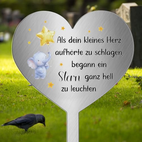Photect Grabstecker Metall Herz mit Spruch Als Dein Kleines Herz Aufhörte zu Schlagen, Begann Ein Stern Ganz Hell zu Leuchten Grabdekoration Wetterfest Grabschmuck zum Erinnerung Dekoherz Trauer von Photect