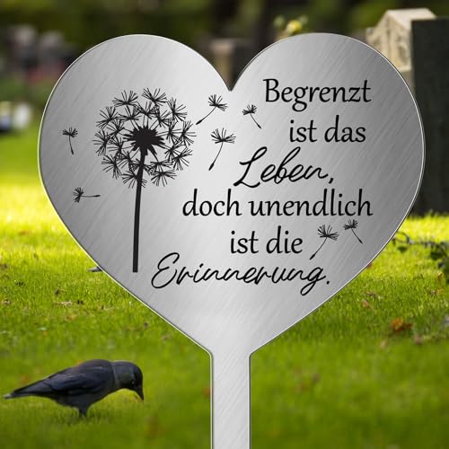 Photect Grabstecker Metall Herz mit Spruch Begrenzt Ist Das Leben Doch Unendlich Ist Die Erinnerung Herz Grabdekoration Wetterfest Frostbeständig Grabschmuck zum Andenken Dekoherz Trauer von Photect