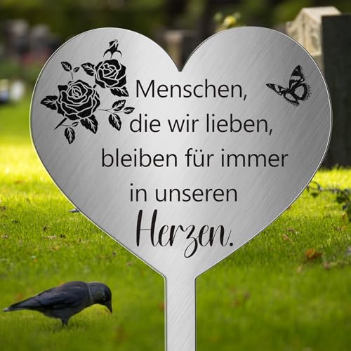 Photect Grabstecker Metall Herz mit Spruch Menschen, Die Wir Lieben Bleiben für Immer in Unseren Herzen Grabdekoration Grabschmuck Wetterfest zum Erinnerung Andenken Dekoherz Trauer von Photect