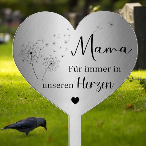 Photect Grabstecker Metall Herz mit Spruch Mama für Immer in Unseren Herzen Grabdekoration Wetterfest Grabschmuck zum Erinnerung Dekoherz Trauer von Photect