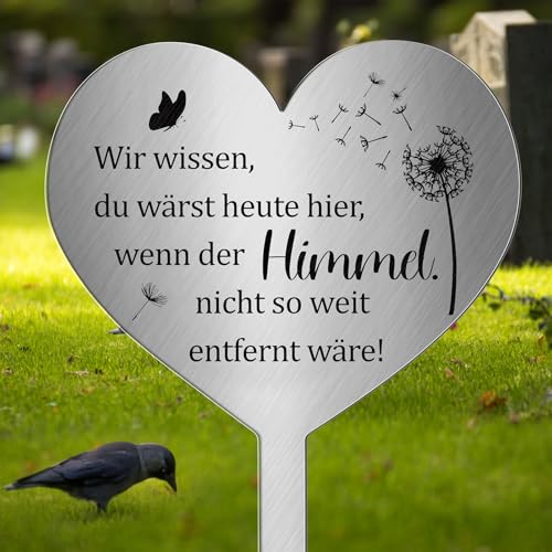 Photect Grabstecker Metall Herz mit Spruch Wir Wissen, Du Wärst Heute Hier, Wenn Der Himmel Nicht So Weit Entfernt Wäre Herz Grabdekoration Wetterfest Grabschmuck zum Erinnerung Dekoherz Trauer von Photect