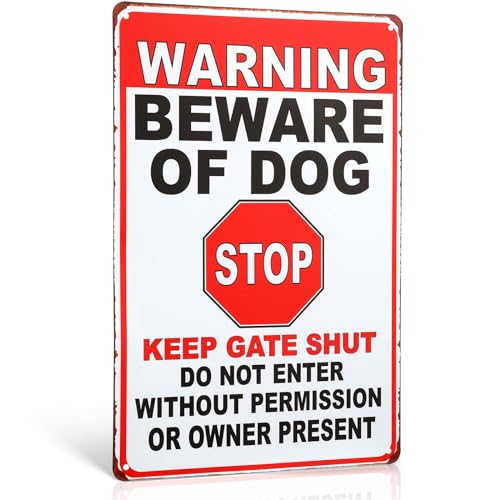 Photect Vorsicht Hund Schild - Beware of Dog Blechschild 20 x 30 cm - Warnung vor Dem Hund Achtung Warnschild - Rostfrei Witterungsbeständig für Draußen Zaun Tor Tür (Text Stil) von Photect
