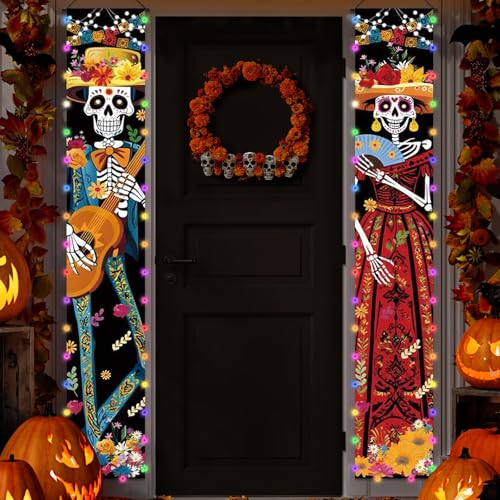 Beleuchtetes Banner für Tür, Veranda, Hof, mexikanisches Fiesta, Skelett und Blumenmotiv, Dekoration für Innen- und Außenbereich, Haustür, Wanddekoration, 180 x 30 cm, LED-Banner, Schild, Dekoration Beleuchtetes Banner für Tür, Veranda, Hof, mexikanisches Fiesta, Skelett und Blumenmotiv, Dekoration für Innen- und Außenbereich, Haustür, Wanddekoration, 180 x 30 cm, LED-Banner, Schild, Dekoration von Photken