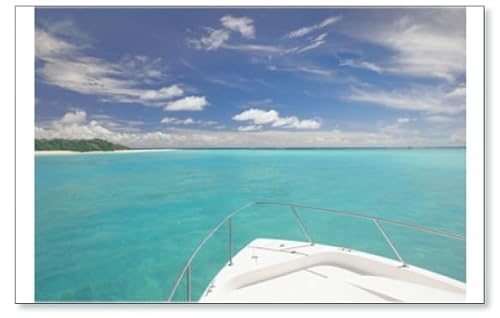 Kühlschrankmagnet, Motiv: Speedboat ankommen in Tropical Beach Malediven Asien – Reise-Illustration von Photomagnet
