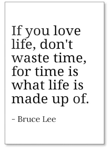 Kühlschrankmagnet mit Zitat"If you love life, don't waste time, for time is w. - Bruce Lee", weiß von Photomagnet