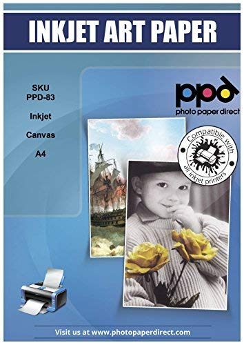 PPD A4 x 10 Blatt Inkjet Canvas Bedruckbares Fotopapier 340g Weiss, Matt, 100% Baumwolle PPD-83-10 von PPD