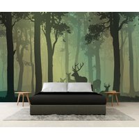 Reh Wandkunst, Peel & Stick, Tapete, Wanddekor, Rehe Im Wald, Wald Dekor, Hirsch Wand Kunst, Druck von PhotoDecorByDani