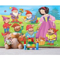 Schneewittchen Und Die Sieben Zwerge Wandbezug, Illustration Wallpaper, Kinderzimmer Wand-Dekor, Bunte Wandteppich, Sicherheit Zertifiziert von PhotoDecorByDani