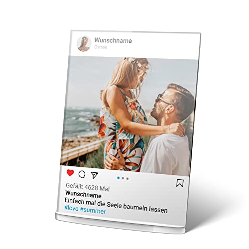 PhotoFancy® - Acrylglas Bild im Instagram Design personalisiert mit deinem Foto und Text - Insta Post Aufsteller als personalisierte Geschenkidee für alle #Fans des sozialen Netzwerks - Größe A4 von PhotoFancy