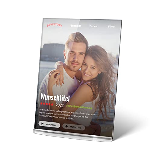 PhotoFancy® - Acrylglas Bild im Netflix Design personalisiert mit deinem Foto, Text und Widmung - Film-Cover Aufsteller als personalisierte Geschenkidee für alle Film- und Kinofans - Größe A4 von PhotoFancy