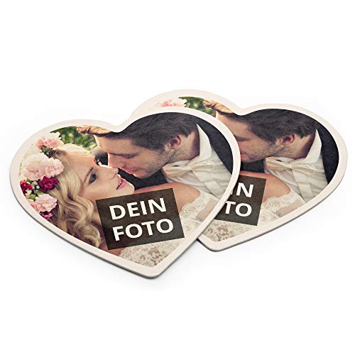 PhotoFancy® – Bierdeckel mit Foto personalisiert - Personalisierbare Bierdeckel Bedrucken (Herzform) (Pappe, 100er Set) von PhotoFancy