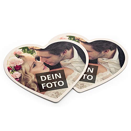PhotoFancy® – Bierdeckel mit Foto personalisiert - Personalisierbare Bierdeckel Bedrucken (Herzform) (Pappe, 50er Set) von PhotoFancy