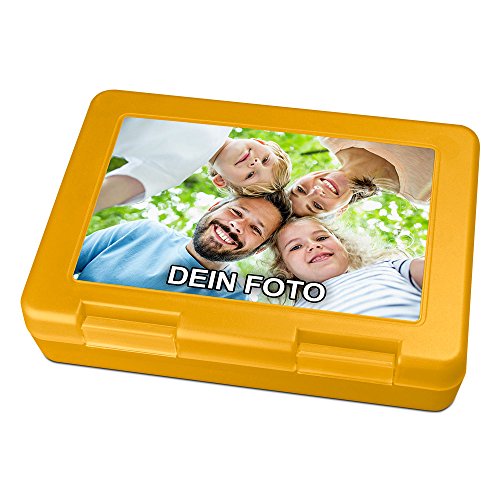 PhotoFancy® - Brotdose mit Foto bedrucken - Brotbox zum personalisieren - Lunchbox mit eigenem Motiv selbst gestalten (Gelb) von PhotoFancy