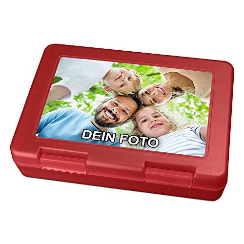 PhotoFancy® - Brotdose mit Foto Bedrucken - Brotbox zum Personalisieren - Lunchbox mit eigenem Motiv selbst gestalten (Rot) von PhotoFancy