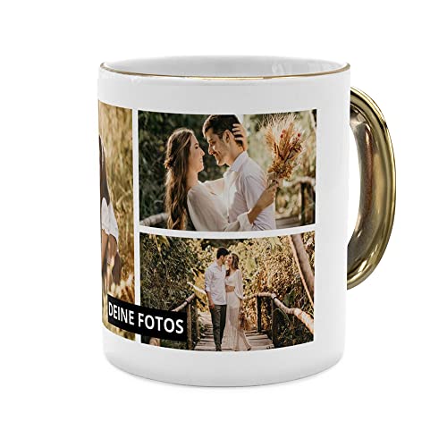 PhotoFancy® - Fototasse 'Collage' - Personalisierte Tasse mit eigenem Foto - Gold Glänzend - Layout Collage 3 Bilder von PhotoFancy