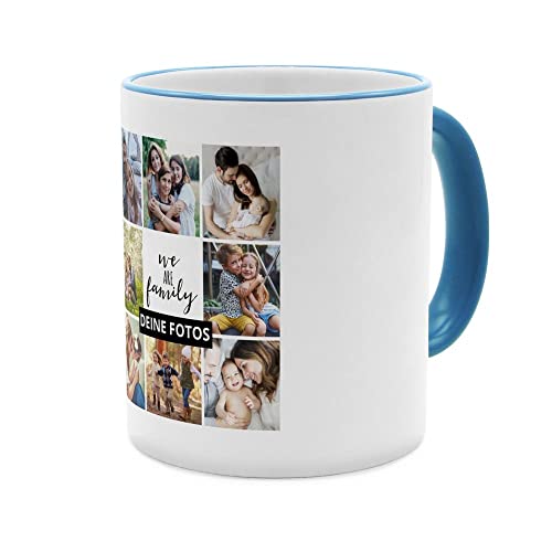 PhotoFancy® - Fototasse 'Collage' - Personalisierte Tasse mit eigenem Foto - Hellblau - Layout Collage 9 Bilder von PhotoFancy