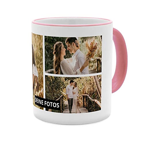 PhotoFancy® - Fototasse 'Collage' - Personalisierte Tasse mit eigenem Foto - Rosa - Layout Collage 3 Bilder von PhotoFancy