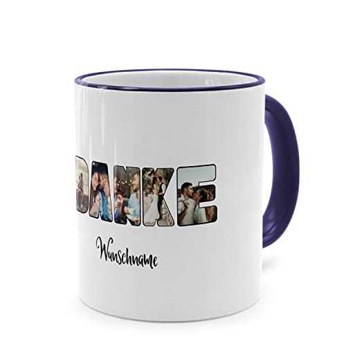 PhotoFancy® - Fototasse 'DANKE' - Personalisierte Tasse mit eigenem Foto und Text selbst gestalten - Dunkelblau von PhotoFancy