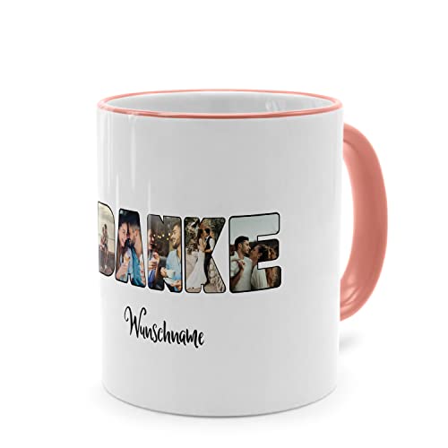 PhotoFancy® - Fototasse 'DANKE' - Personalisierte Tasse mit eigenem Foto und Text selbst gestalten - Rosa von PhotoFancy