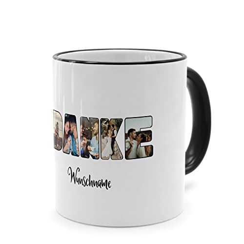 PhotoFancy® - Fototasse 'DANKE' - Personalisierte Tasse mit eigenem Foto und Text selbst gestalten - Schwarz von PhotoFancy