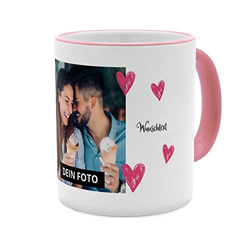 PhotoFancy® - Fototasse 'Herzen' - Personalisierte Tasse mit eigenem Foto - Rosa - Layout Herzen von PhotoFancy