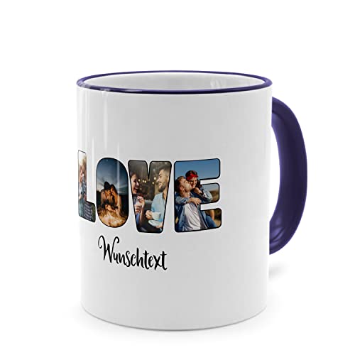 PhotoFancy® - Fototasse 'LOVE' - Personalisierte Tasse mit eigenem Foto und Text selbst gestalten - Dunkelblau von PhotoFancy