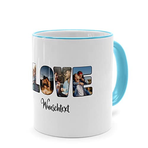 PhotoFancy® - Fototasse 'LOVE' - Personalisierte Tasse mit eigenem Foto und Text selbst gestalten - Hellblau von PhotoFancy