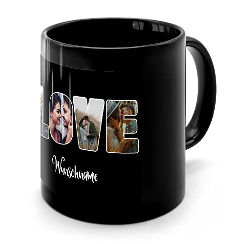 PhotoFancy® - Fototasse 'LOVE' - Personalisierte Tasse mit eigenem Foto und Text selbst gestalten - Schwarz glänzend von PhotoFancy