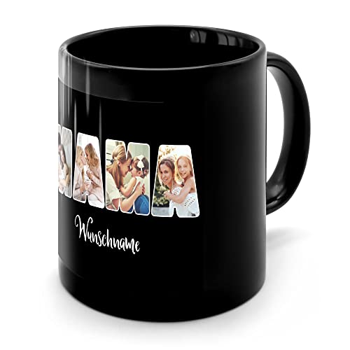 PhotoFancy® - Fototasse 'MAMA' - Personalisierte Tasse mit eigenem Foto und Text selbst gestalten - Schwarz glänzend von PhotoFancy