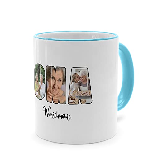 PhotoFancy® - Fototasse 'OMA' - Personalisierte Tasse mit eigenem Foto und Text selbst gestalten - Hellblau von PhotoFancy