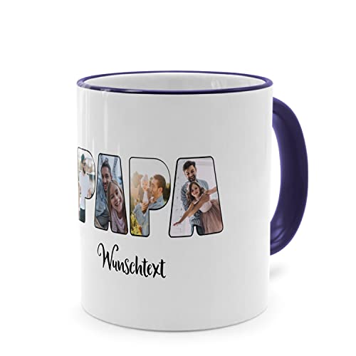 PhotoFancy® - Fototasse 'PAPA' - Personalisierte Tasse mit eigenem Foto und Text selbst gestalten - Dunkelblau von PhotoFancy