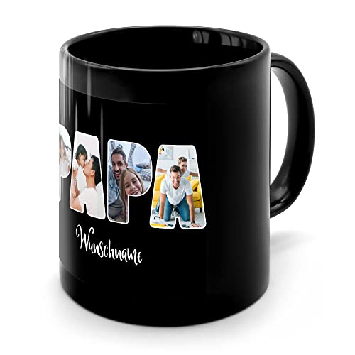 PhotoFancy® - Fototasse 'PAPA' - Personalisierte Tasse mit eigenem Foto und Text selbst gestalten - Schwarz glänzend von PhotoFancy