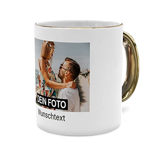 PhotoFancy® - Fototasse - Personalisierte Tasse mit eigenem Foto - Gold Glänzend - Layout 1 Bild + Text von PhotoFancy