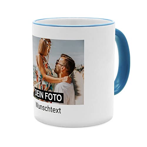 PhotoFancy® - Fototasse - Personalisierte Tasse mit eigenem Foto - Hellblau - Layout 1 Bild + Text von PhotoFancy