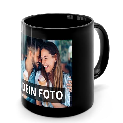 PhotoFancy® - Fototasse Schwarz mit eigenem Foto bedruckt - Kaffee-Becher mit eigenem Bild personalisiert - schwarz von PhotoFancy