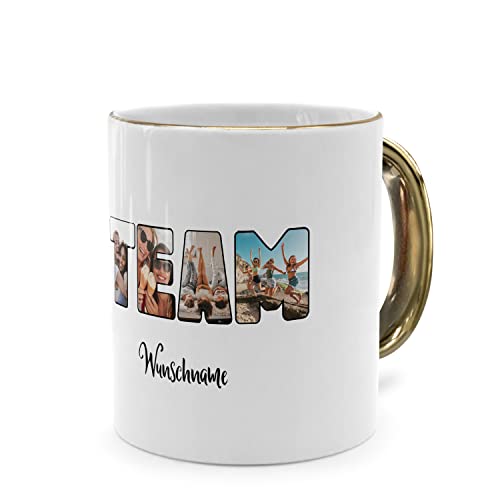 PhotoFancy® - Fototasse 'TEAM' - Personalisierte Tasse mit eigenem Foto und Text selbst gestalten - Gold glänzend von PhotoFancy