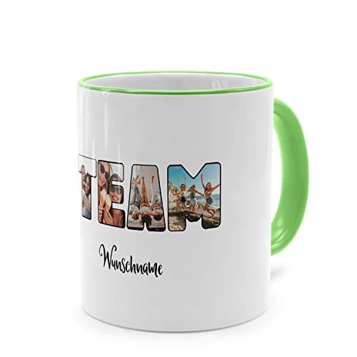 PhotoFancy® - Fototasse 'TEAM' - Personalisierte Tasse mit eigenem Foto und Text selbst gestalten - Grün von PhotoFancy