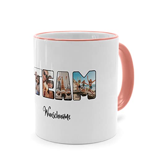 PhotoFancy® - Fototasse 'Team' - Personalisierte Tasse mit eigenem Foto und Text selbst gestalten - Rosa von PhotoFancy