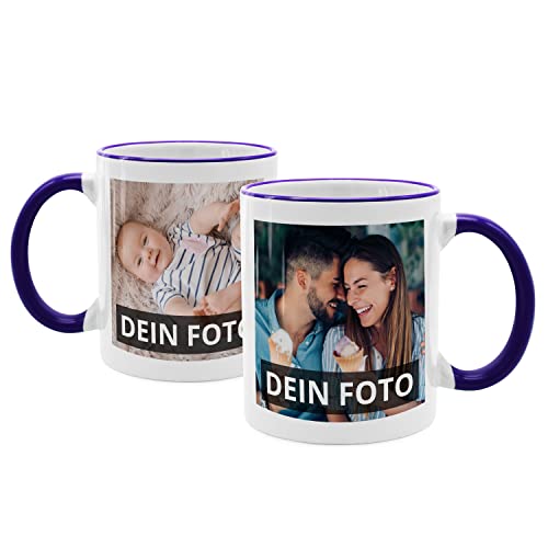 PhotoFancy® - Fototasse beidseitig bedruckt - Personalisierte Tasse mit eigenen Fotos selbst gestalten - Dunkelblau von PhotoFancy