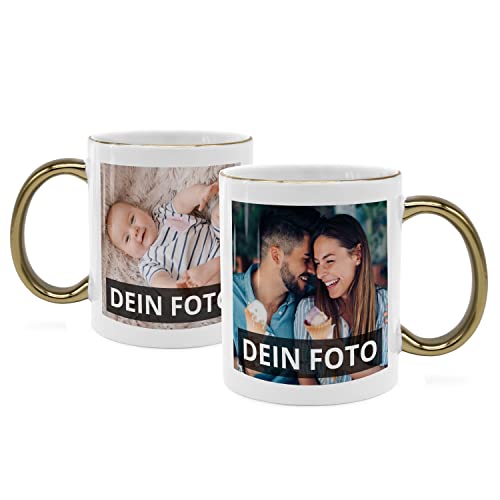 PhotoFancy® - Fototasse beidseitig bedruckt - Personalisierte Tasse mit eigenen Fotos selbst gestalten - Gold Glänzend von PhotoFancy