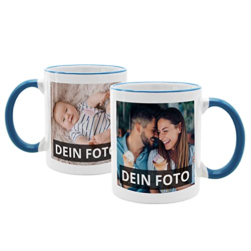 PhotoFancy® - Fototasse beidseitig bedruckt - Personalisierte Tasse mit eigenen Fotos selbst gestalten - Hellblau von PhotoFancy