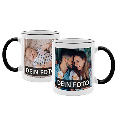 PhotoFancy® - Fototasse beidseitig bedruckt - Personalisierte Tasse mit eigenen Fotos selbst gestalten - Schwarz von PhotoFancy