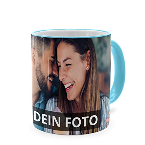 PhotoFancy® - Fototasse vollflächig bedruckt - Personalisierte Panorama-Tasse mit eigenem Foto selbst gestalten - Hellblau von PhotoFancy