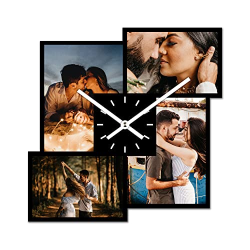 PhotoFancy® - Fotouhr aus Kunststoff - Uhr mit Foto Bedrucken - Wanduhr mit eigenen Fotos gestalten - 26 cm - Zeiger Weiß - Layout Collage von PhotoFancy