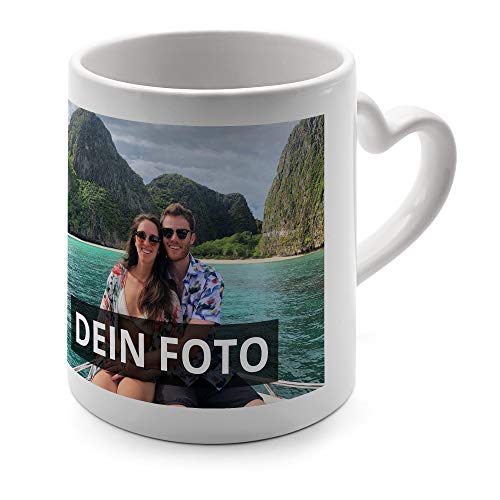 PhotoFancy® - Herz-Tasse mit Foto selbst gestalten - Kaffeebecher mit Herz-Henkel personalisieren und bedrucken - Farbe: Weiß von PhotoFancy